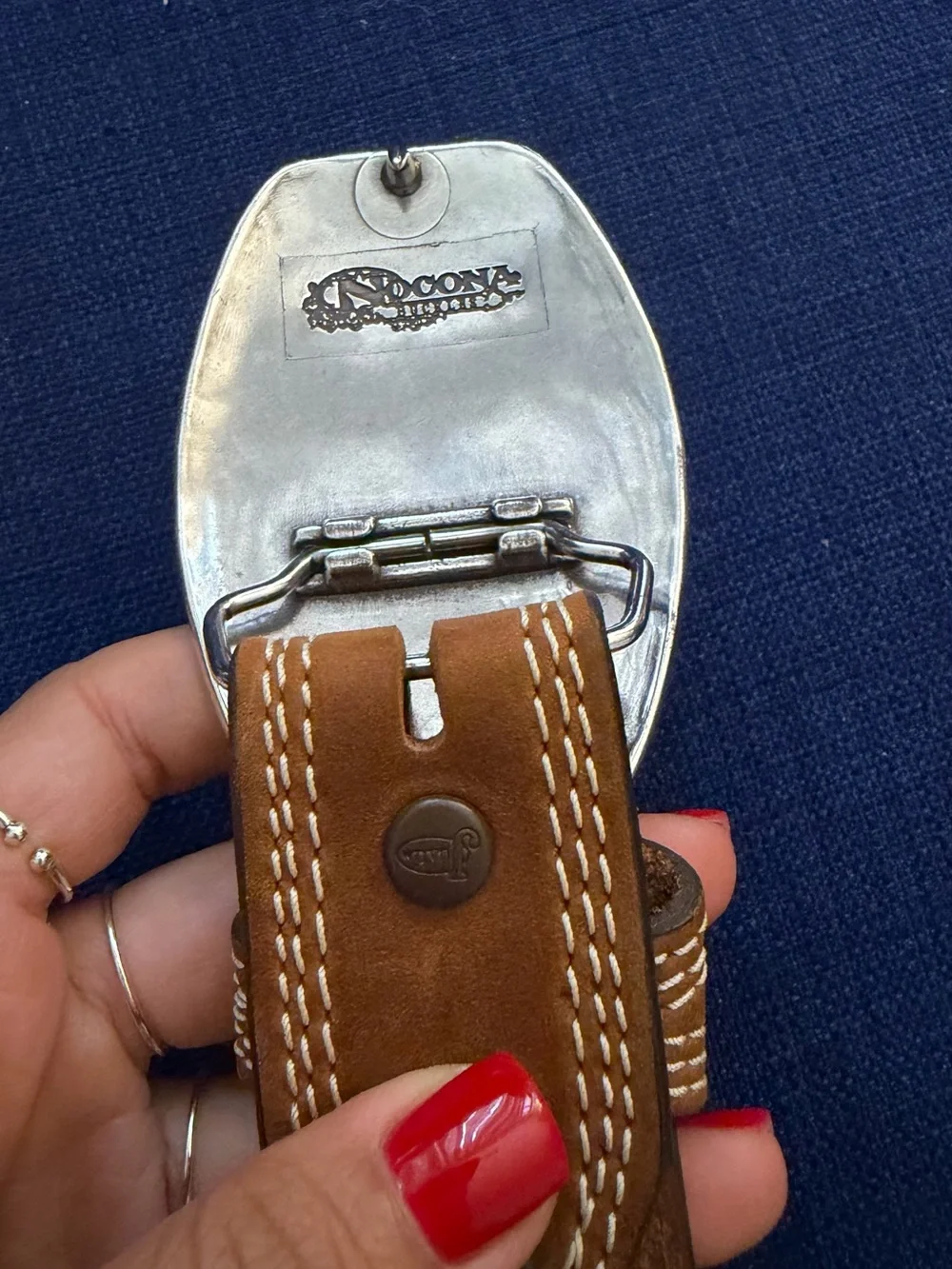 Justin Brown Suede Western Style Belt Size 38 Oval Buckle Flowers